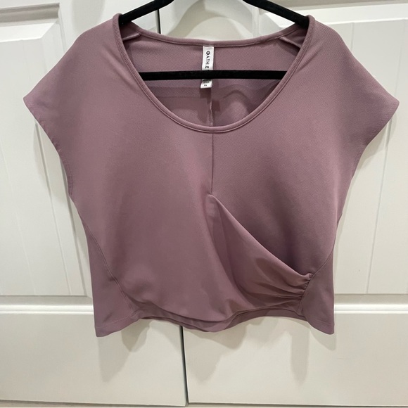 Athleta Bayview Ribbed Flora Mauve Faux Wrap Cap Short Sleeve Stretch SzXL - Picture 11 of 16